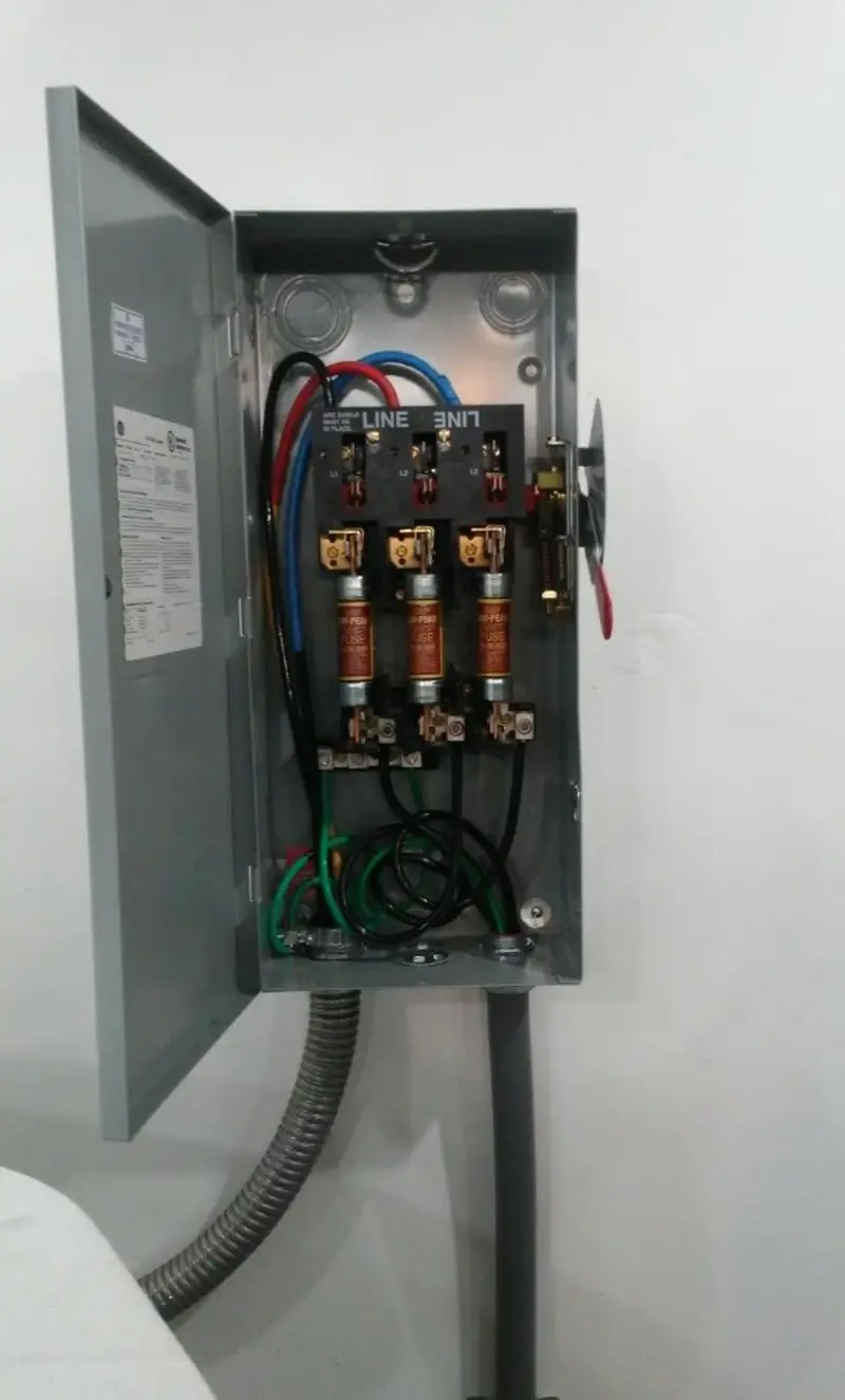 Three-phase disconnect switch installed for Smoke Detector Installation in Bar Harbor